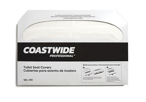 Coastwide Professional Toilet Seat Covers, 0.87" x 10.43", 250 Sheets/Pack, 20 Packs/Carton